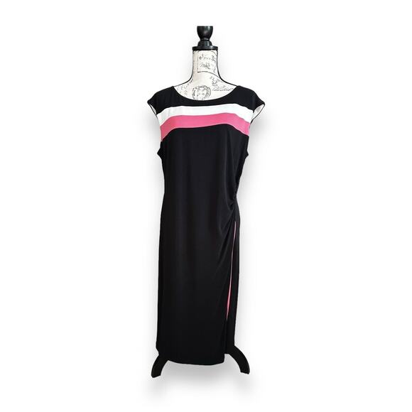 Connected Apparel Midi Black Cap Sleeve Stretch Dress White Peek-a-boo Pink 16 - Picture 1 of 5